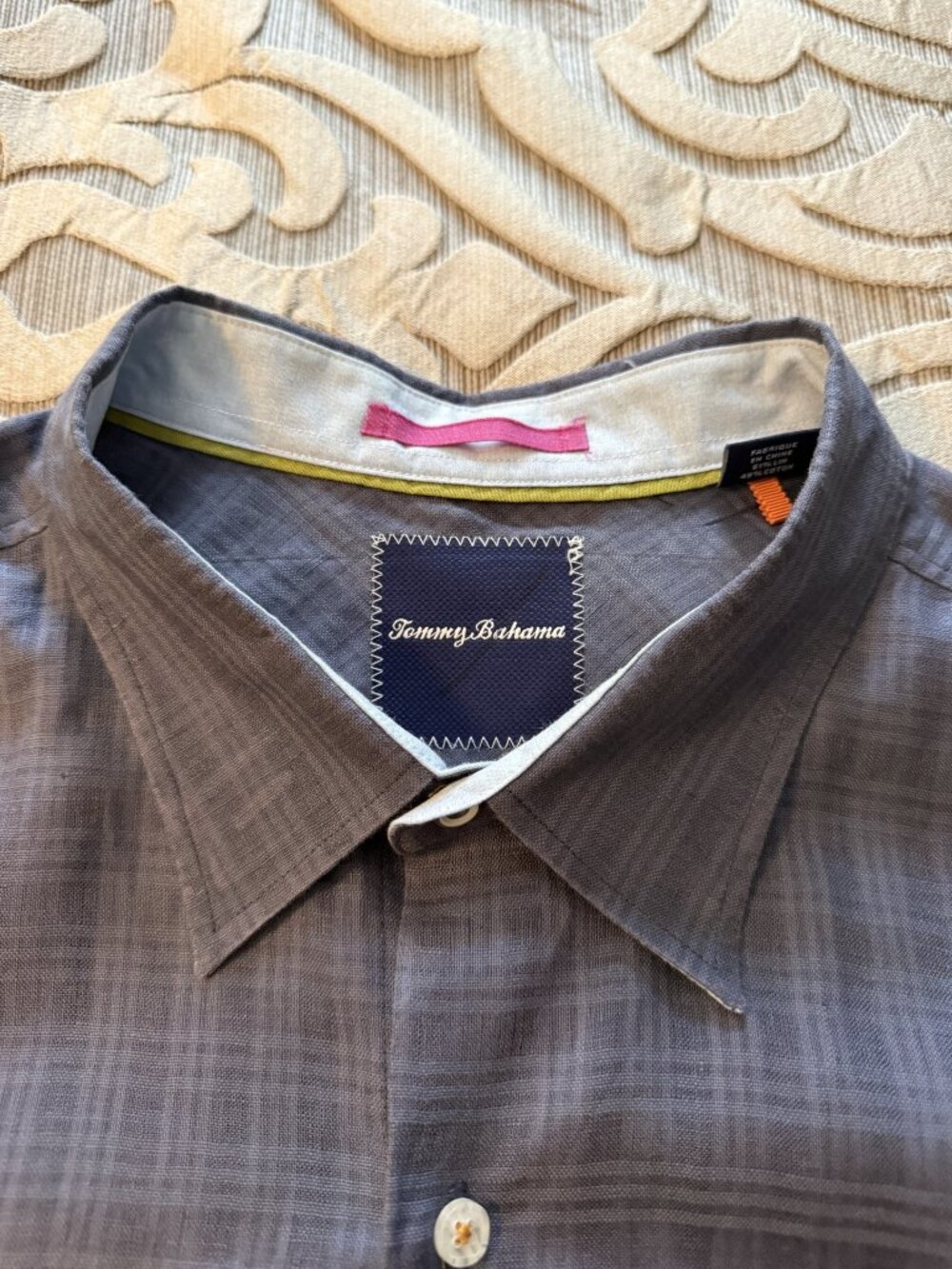 Tommy Bahama Mens Shirt XXL Linen/Cotton Blue Plaid Long Sleeve Button Woven Top